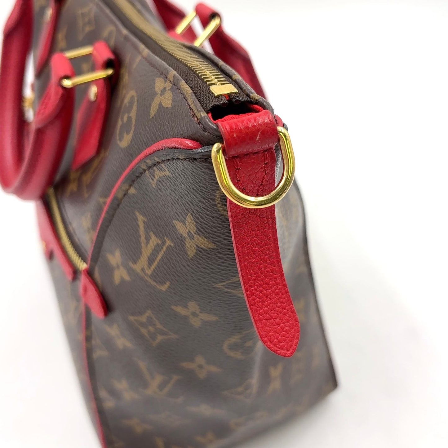 Louis Vuitton Tournelle PM Monogram Cerise Leather Brown Red Handbag Gold — view 7