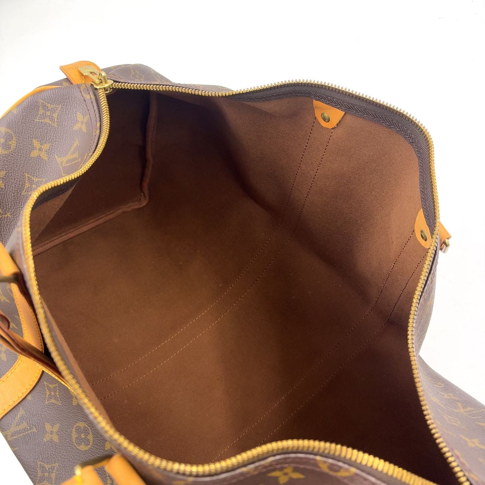 Louis Vuitton Keepall Bandouliere 50 Monogram Leather Brown Boston Bag Gold — view 9