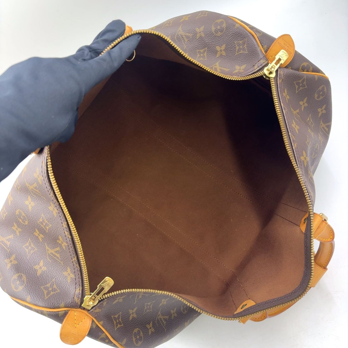 Louis Vuitton Keepall Bandouliere 50 Monogram Leather Brown Boston Bag Gold — view 3