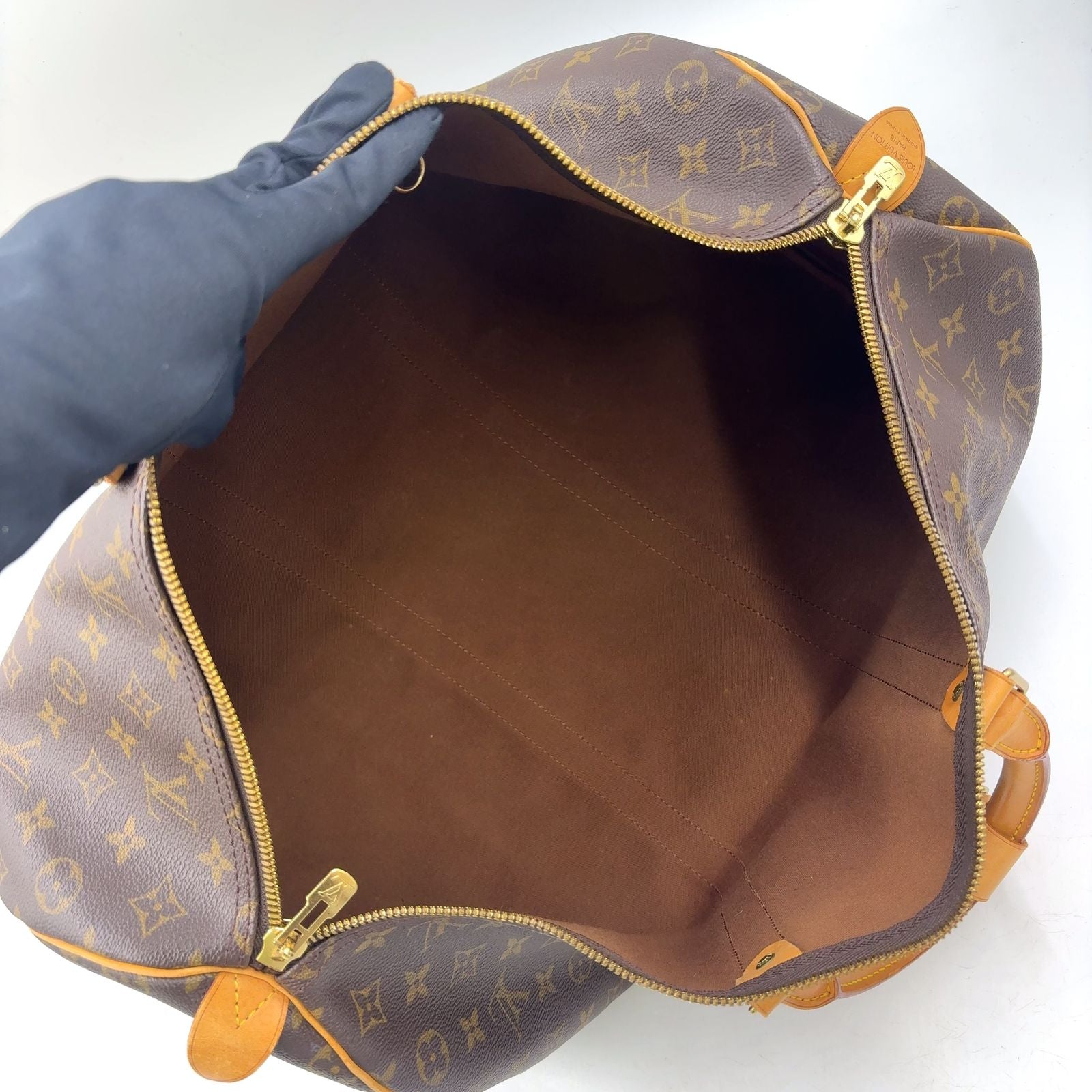 Louis Vuitton Keepall Bandouliere 50 Monogram Leather Brown Boston Bag Gold — view 3