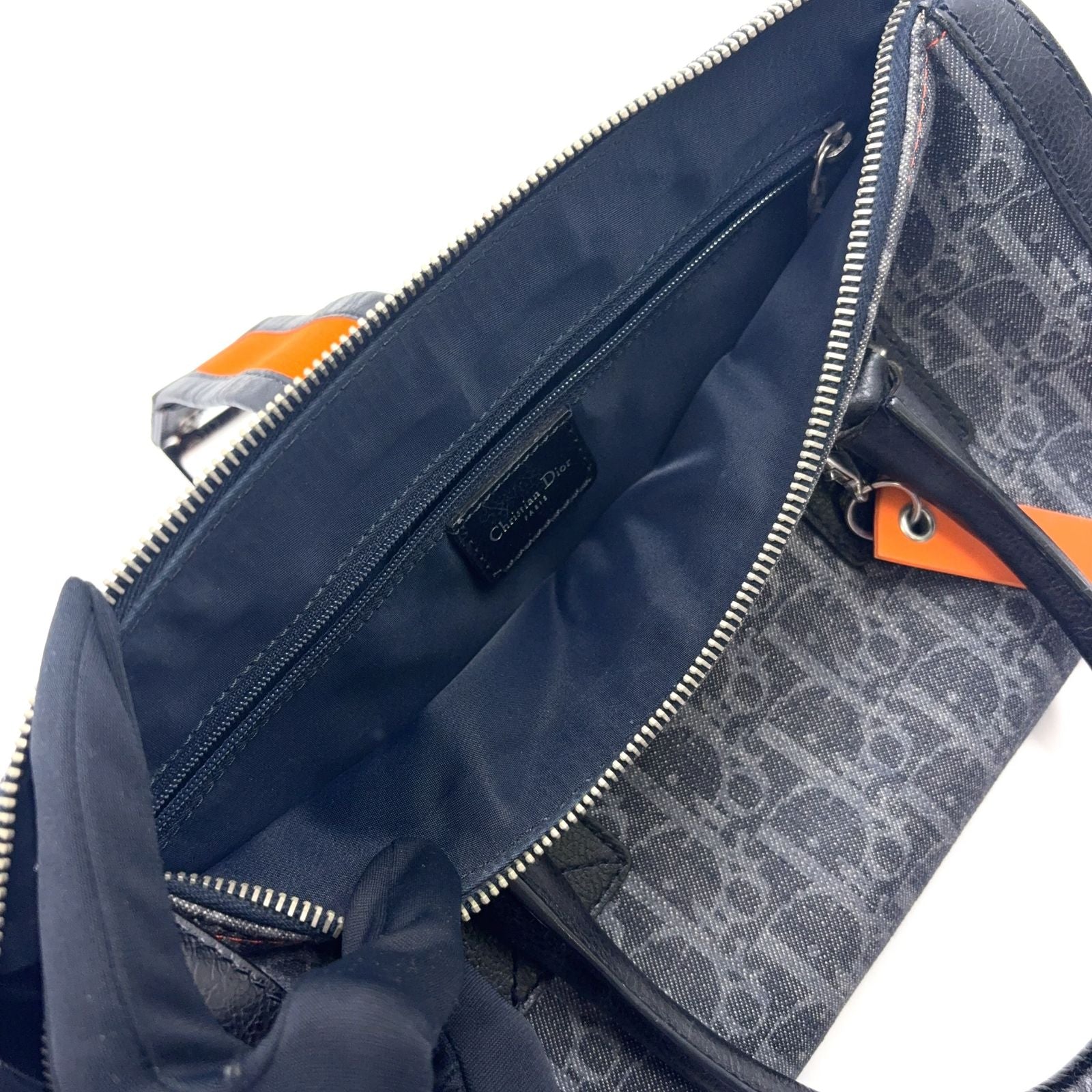 Dior Flight Line Trotter Leather Denim Gray Black Handbag Silver — view 9