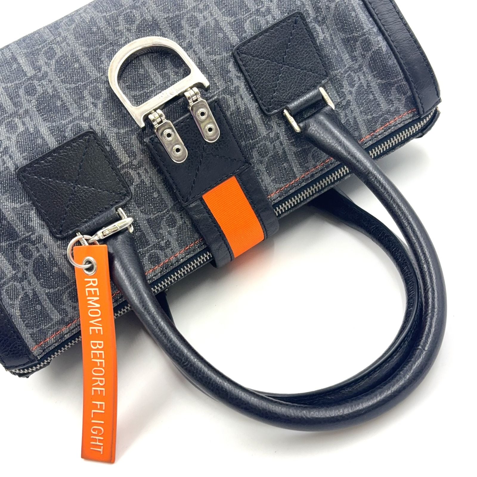 Dior Flight Line Trotter Leather Denim Gray Black Handbag Silver — view 5