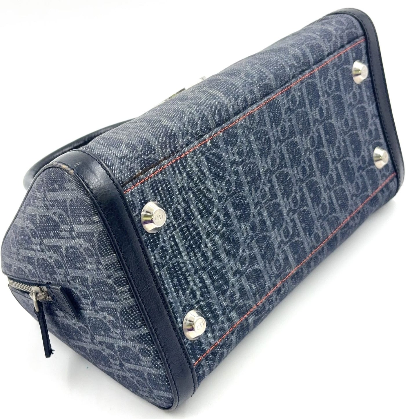 Dior Flight Line Trotter Leather Denim Gray Black Handbag Silver — view 8