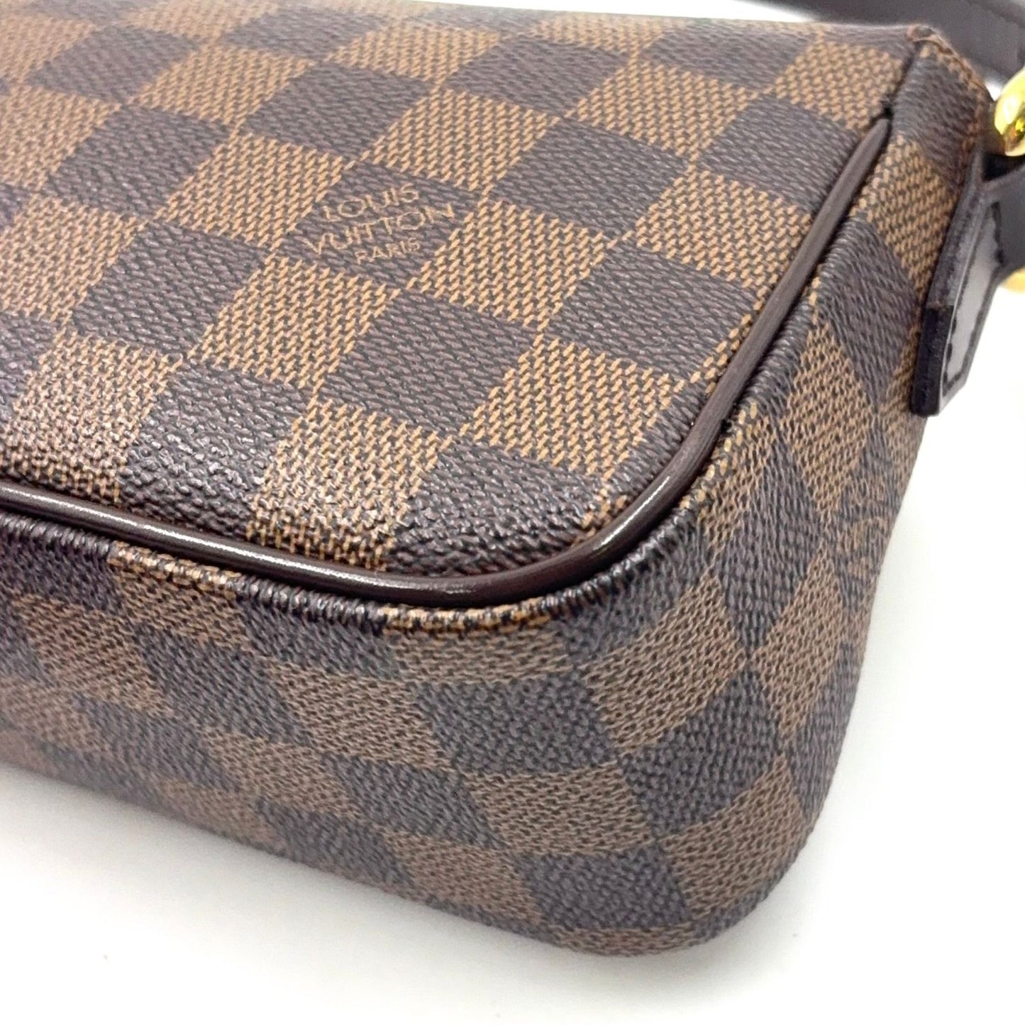 Louis Vuitton Ravello PM Damier Ebene Leather Brown Shoulder Bag Gold — view 7