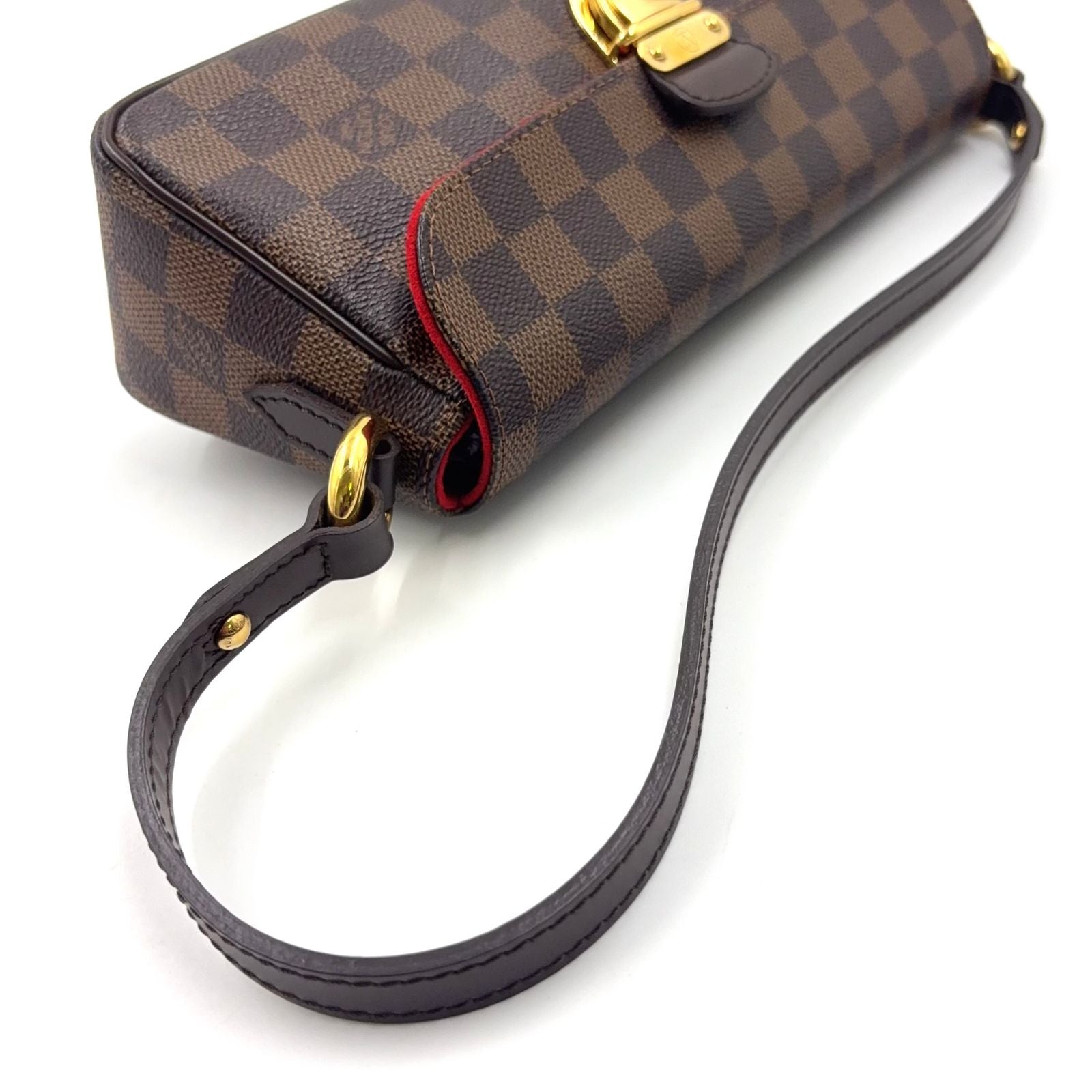 Louis Vuitton Ravello PM Damier Ebene Leather Brown Shoulder Bag Gold — view 5