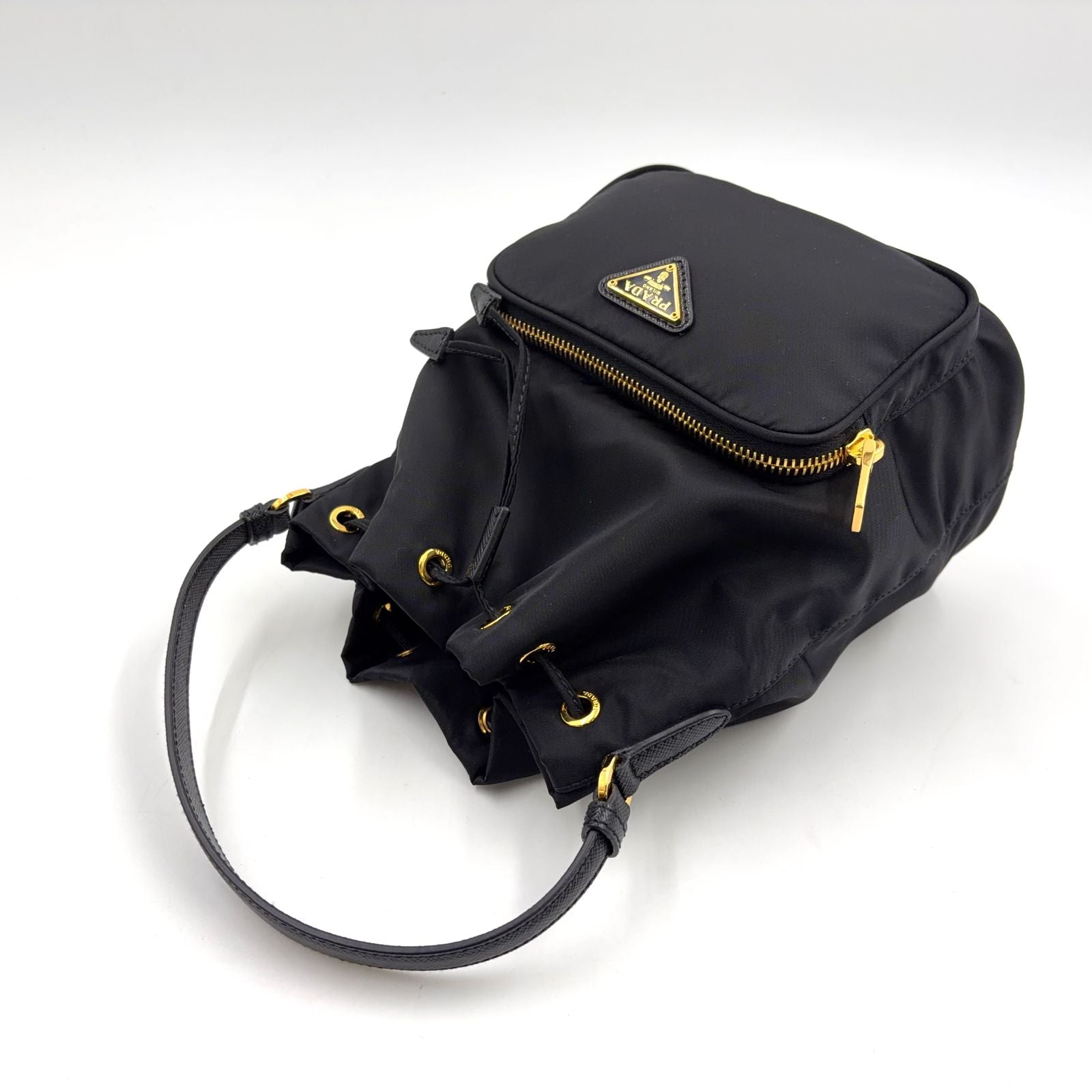 Prada Bucket 2-Way Nylon Black Handbag Gold — view 5