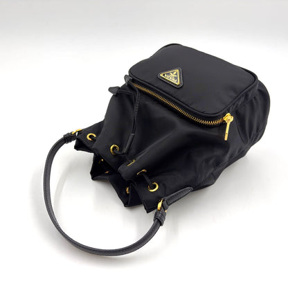 Prada Bucket 2-Way Nylon Black Handbag Gold — view 5