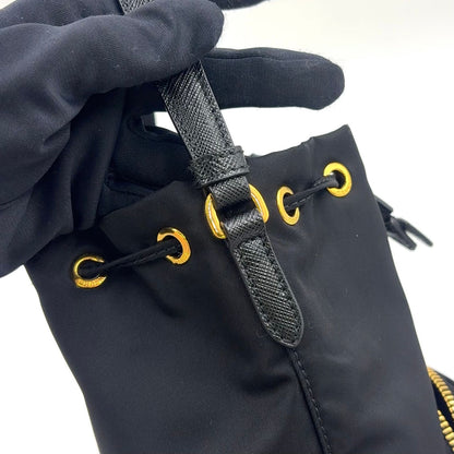 Prada Bucket 2-Way Nylon Black Handbag Gold — view 6