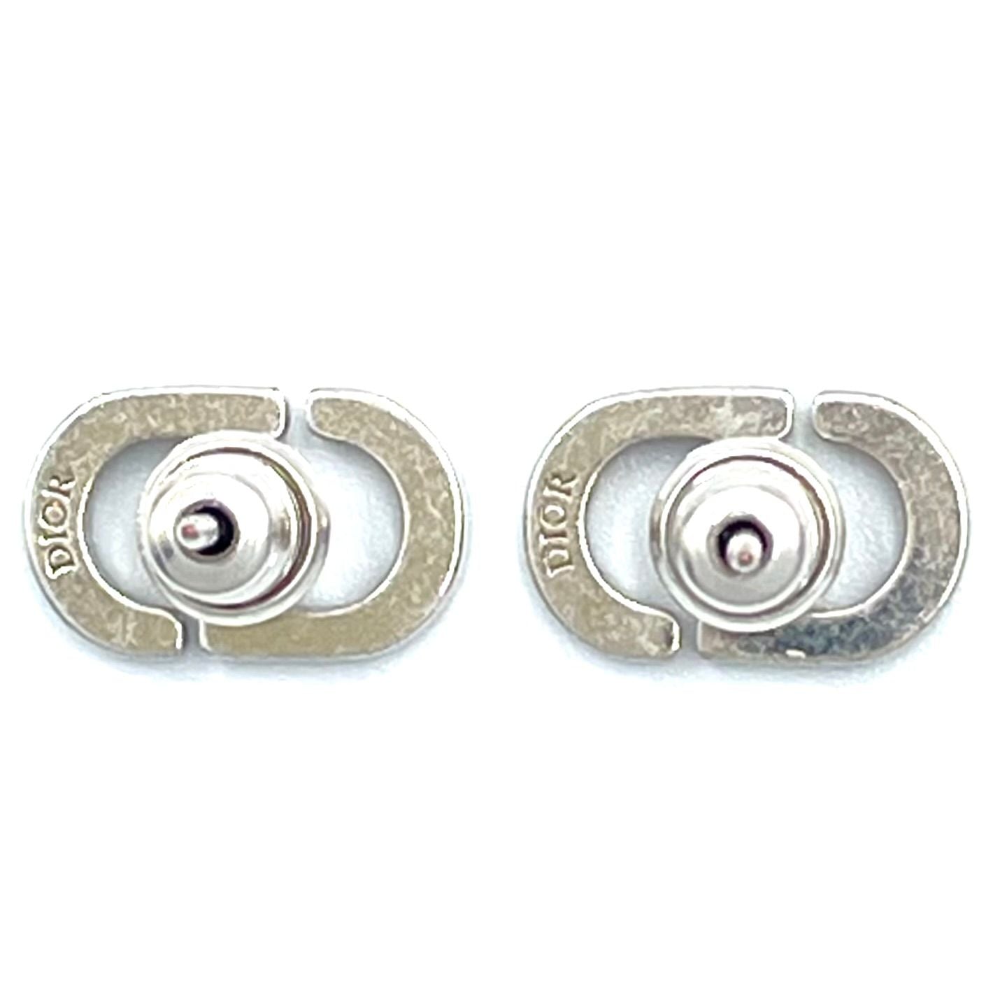 Dior CD Stud Metal Color Stone Clear Silver Earrings — view 6