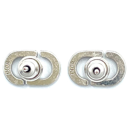 Dior CD Stud Metal Color Stone Clear Silver Earrings — view 6