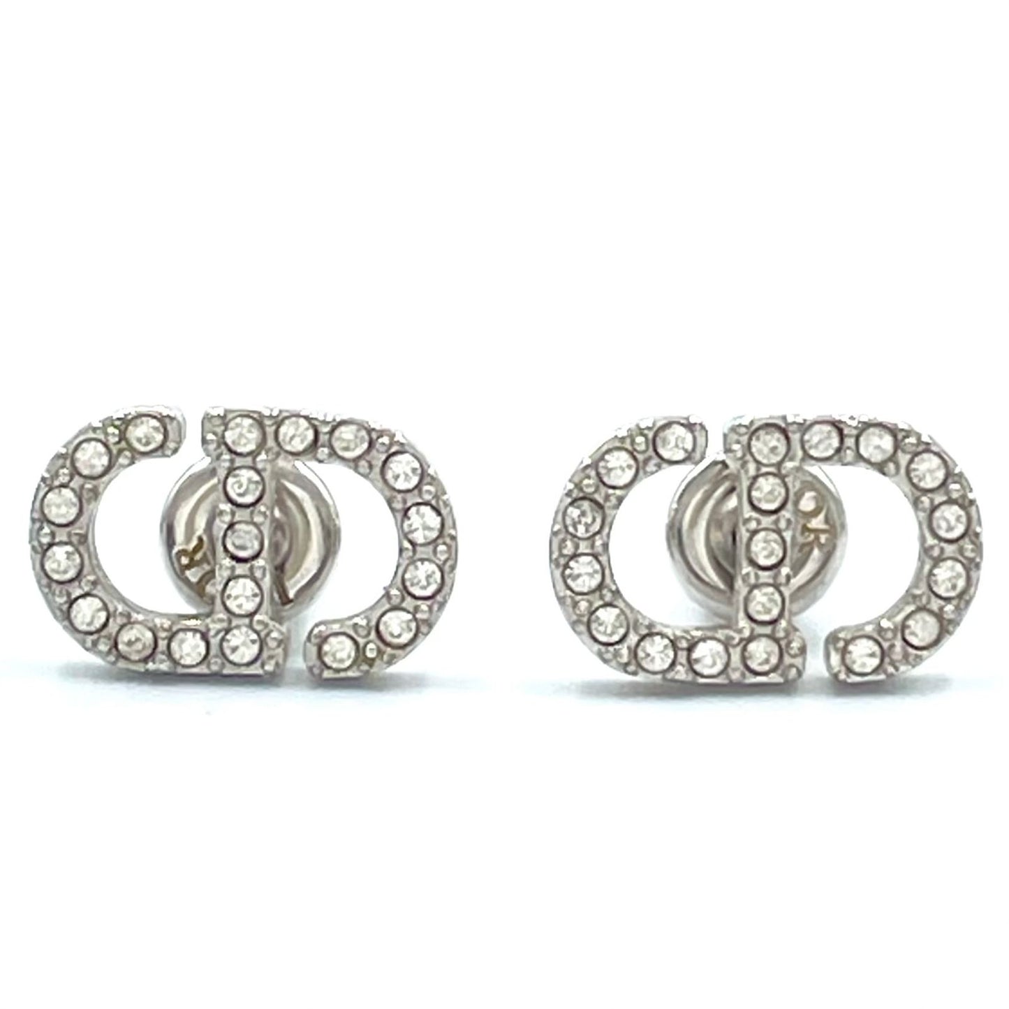 Dior CD Stud Metal Color Stone Clear Silver Earrings — view 5