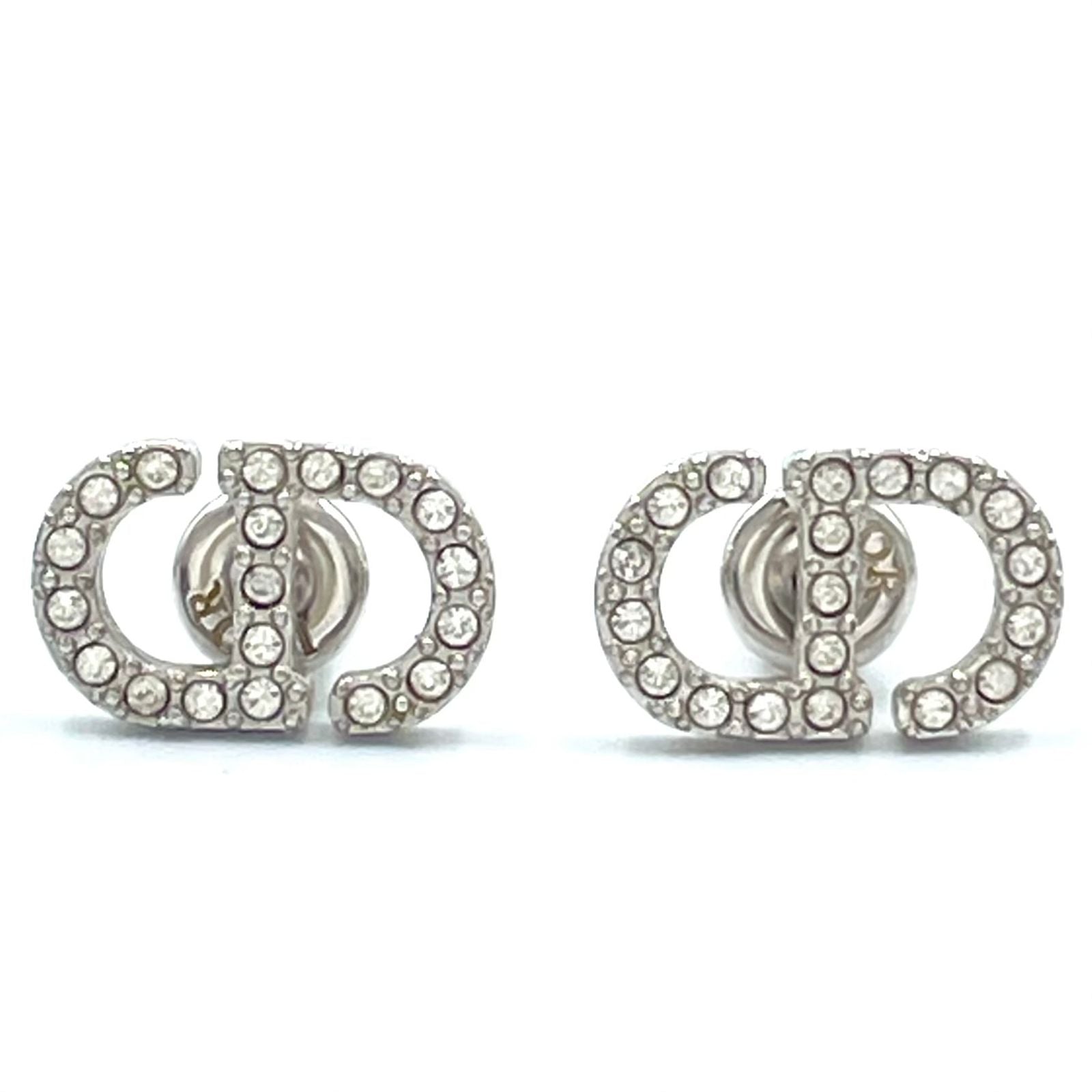 Dior CD Stud Metal Color Stone Clear Silver Earrings — view 5