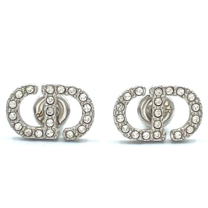 Dior CD Stud Metal Color Stone Clear Silver Earrings — view 5