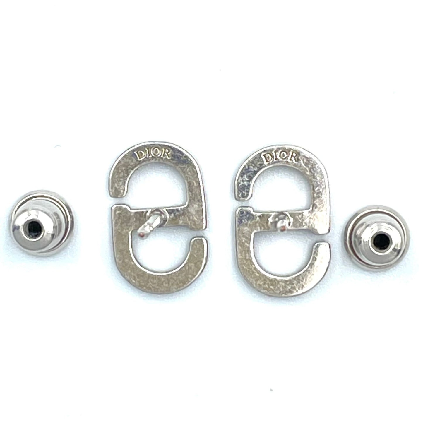 Dior CD Stud Metal Color Stone Clear Silver Earrings — view 8