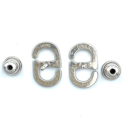 Dior CD Stud Metal Color Stone Clear Silver Earrings — view 8