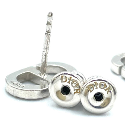 Dior CD Stud Metal Color Stone Clear Silver Earrings — view 9