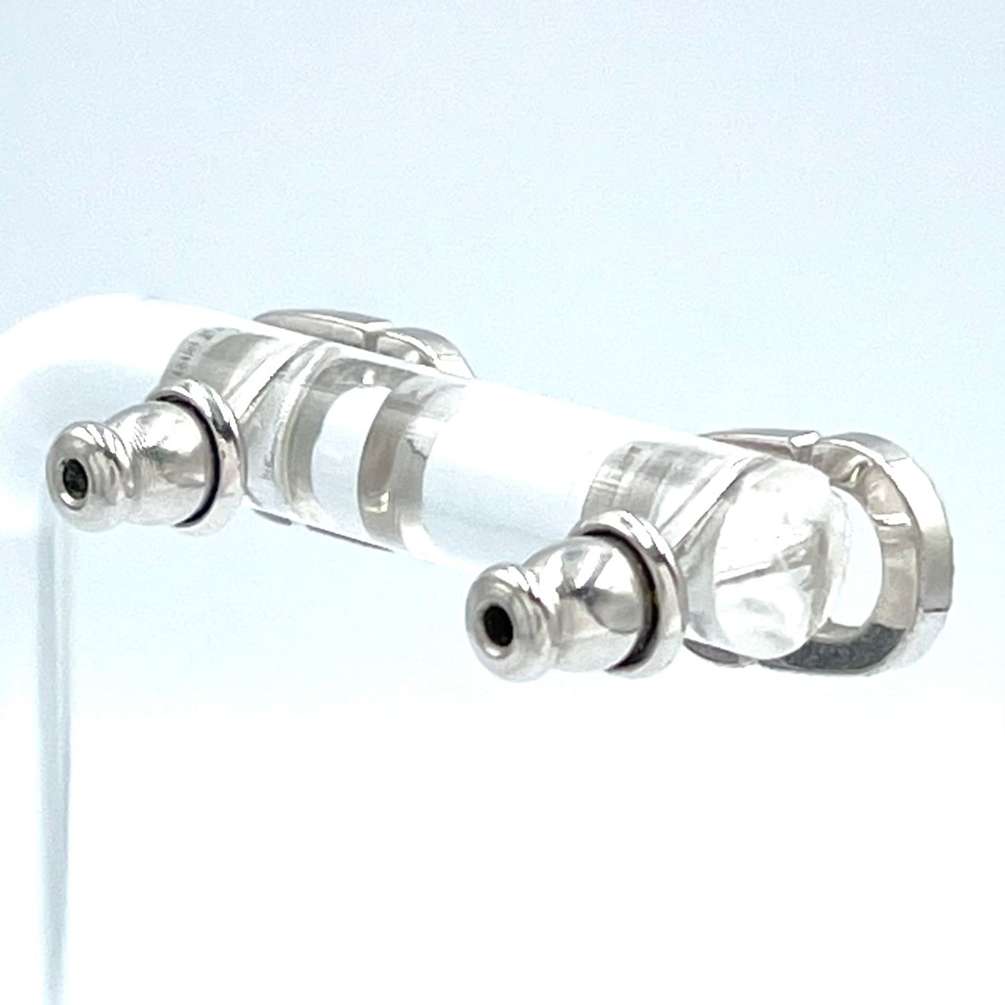 Dior CD Stud Metal Color Stone Clear Silver Earrings — view 3