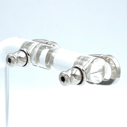 Dior CD Stud Metal Color Stone Clear Silver Earrings — view 3