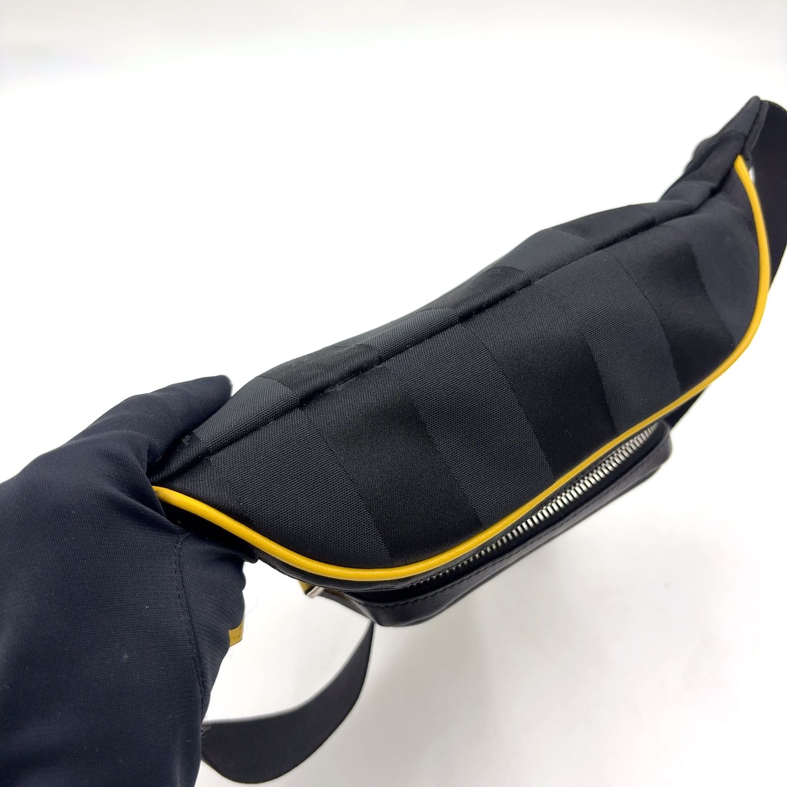 Fendi Logo Leather Nylon Yellow Black Belt Bag Silver — view 8