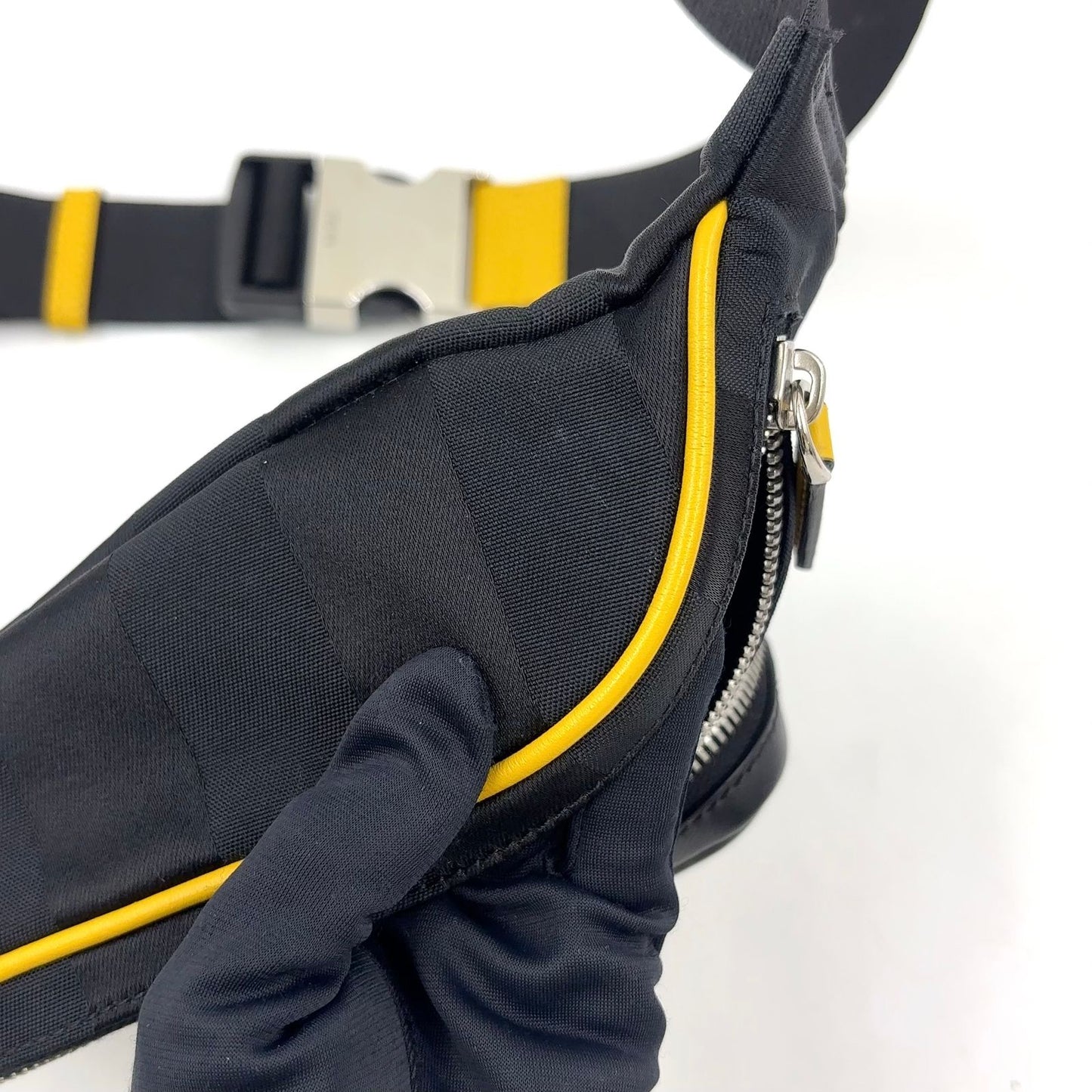 Fendi Logo Leather Nylon Yellow Black Belt Bag Silver — view 9