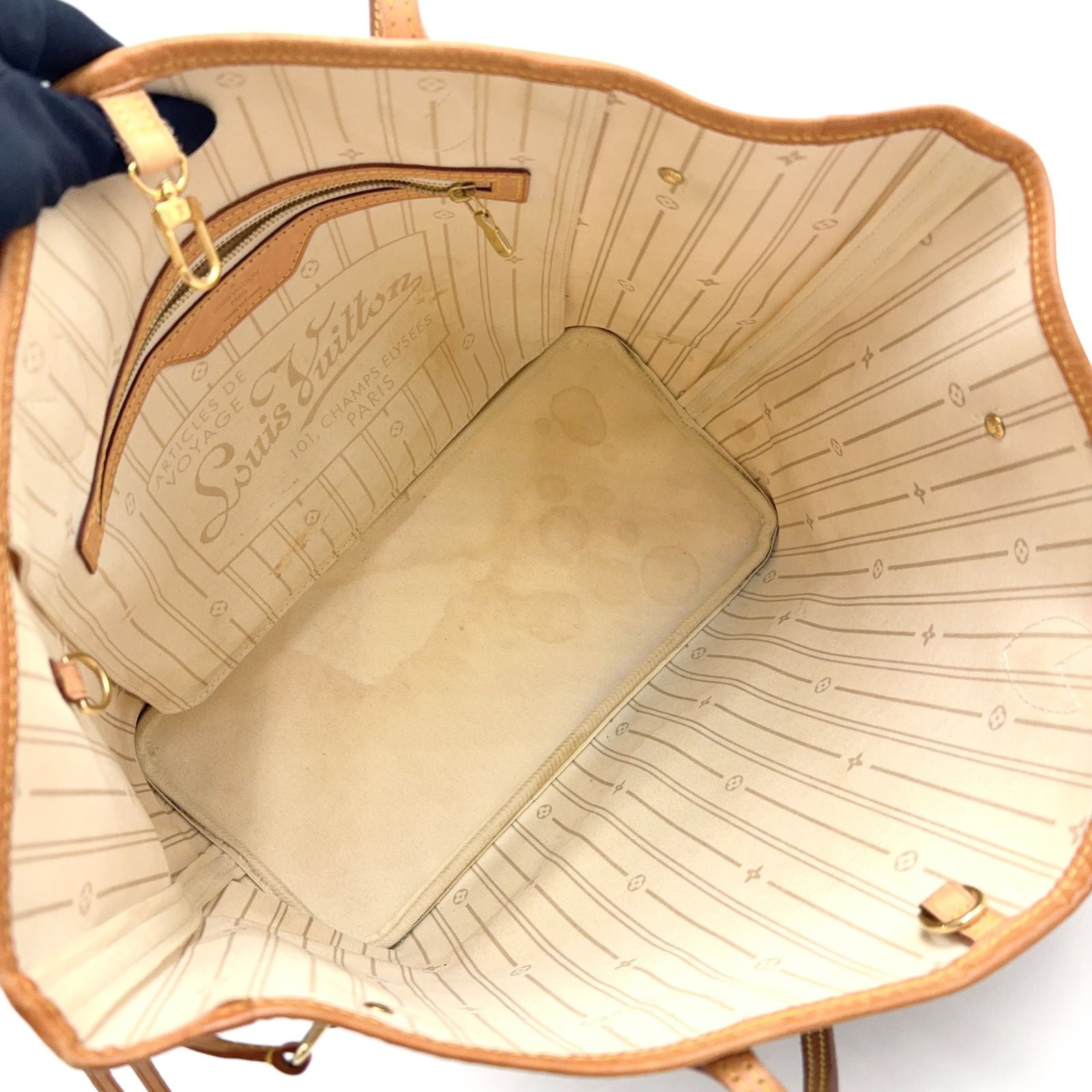 Louis Vuitton Neverfull MM Damier Azur Leather White Tote Gold — view 3