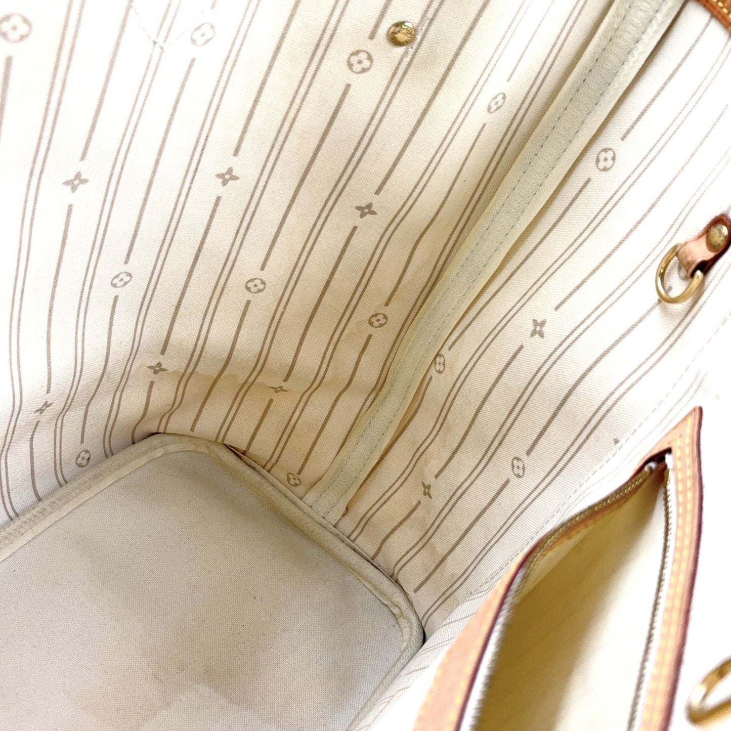 Louis Vuitton Neverfull MM Damier Azur Leather White Tote Gold — view 6