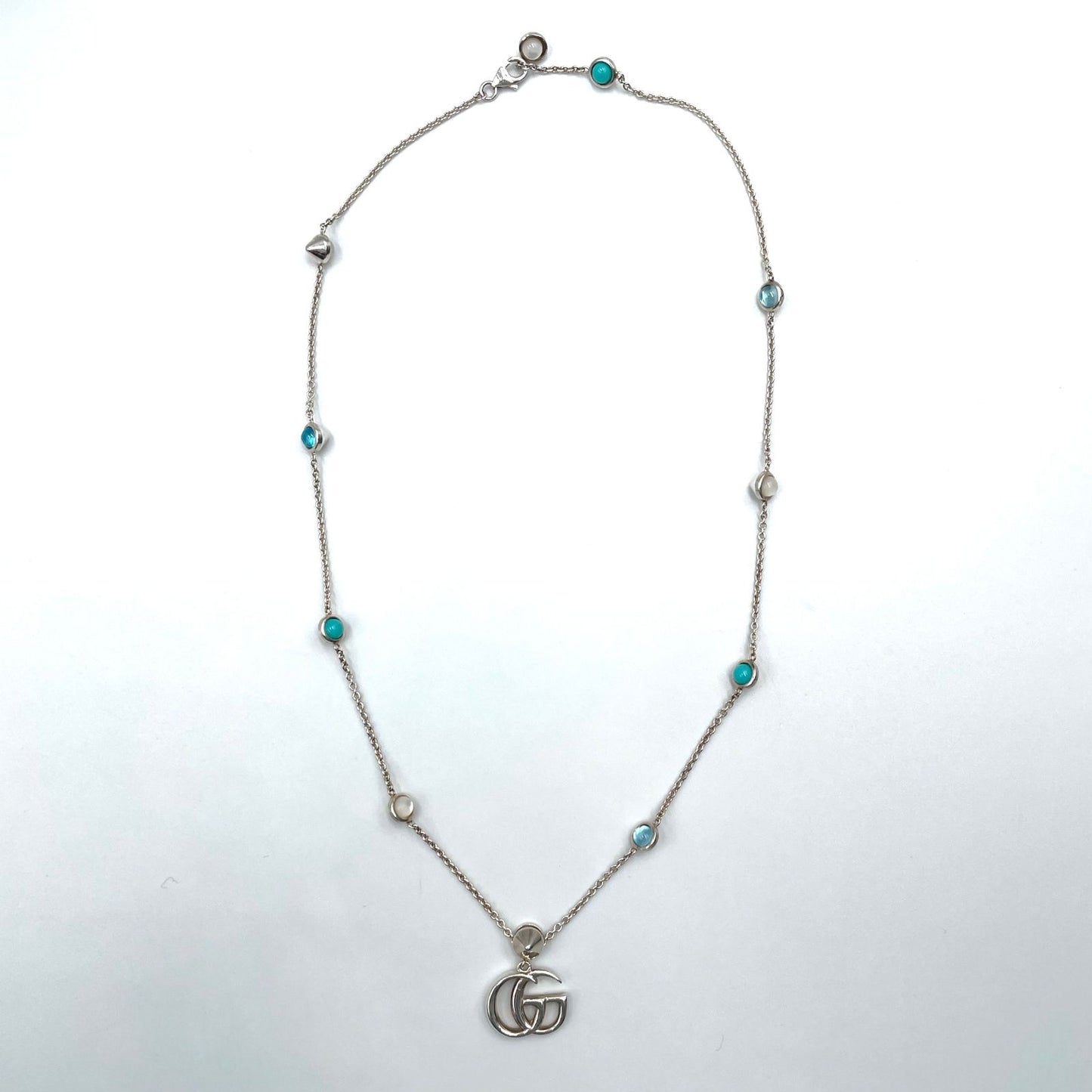 Gucci Double Mother of Pearl Resin Silver Turquoise Blue White Necklace — view 3