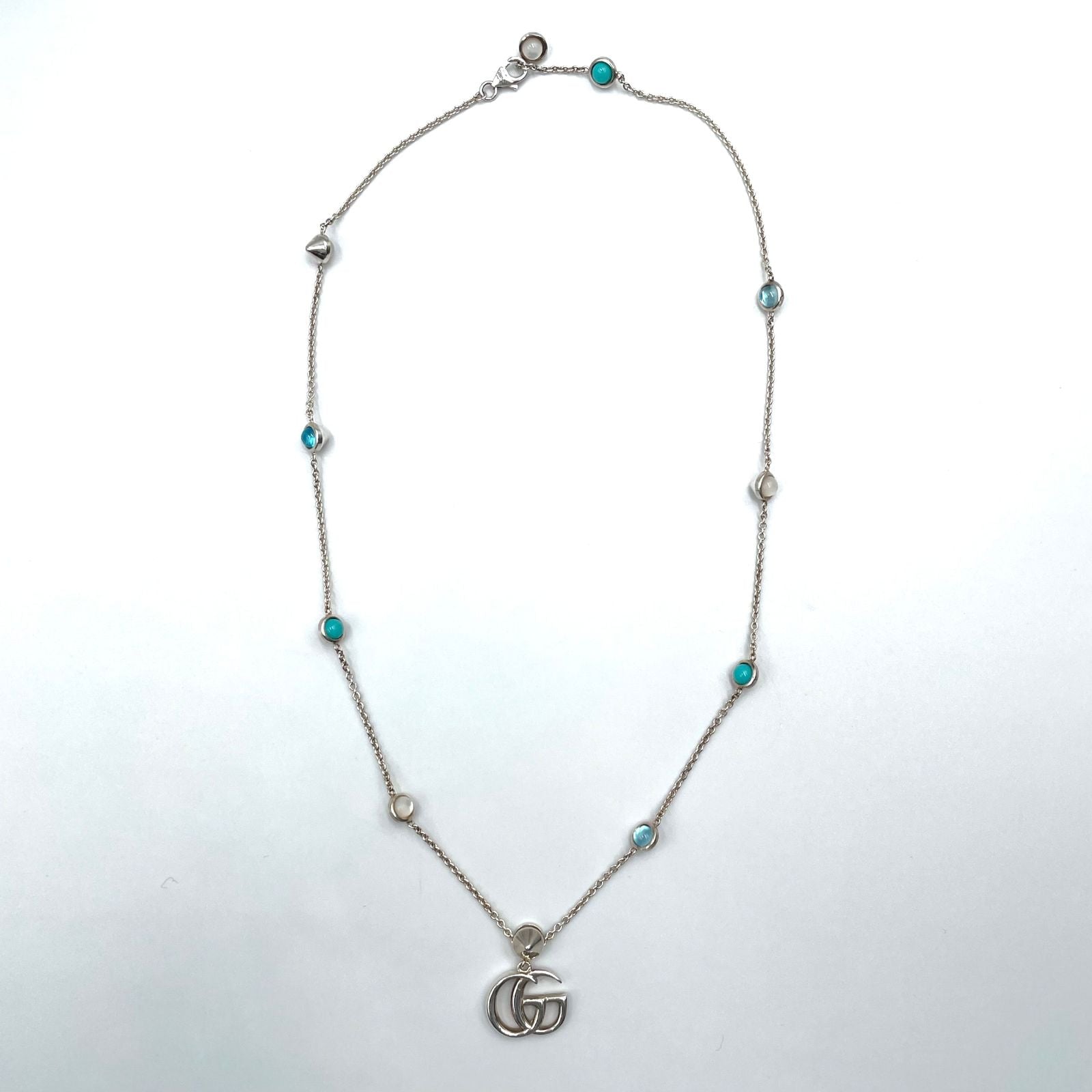 Gucci Double Mother of Pearl Resin Silver Turquoise Blue White Necklace — view 3