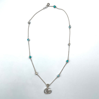 Gucci Double Mother of Pearl Resin Silver Turquoise Blue White Necklace — view 3
