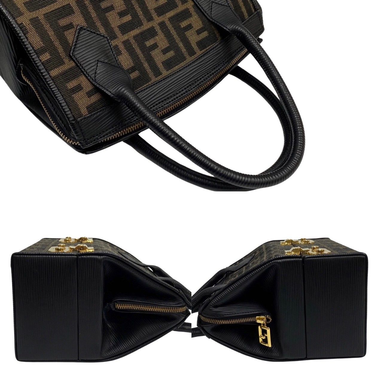 Fendi Zucca FF Logo Leather 2-Way Makeup Pouch Shoulder Bag Black — view 6