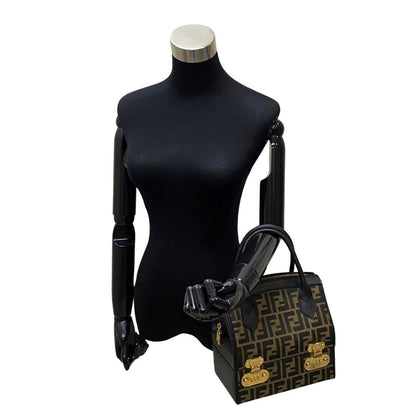 Fendi Zucca FF Logo Leather 2-Way Makeup Pouch Shoulder Bag Black — view 3