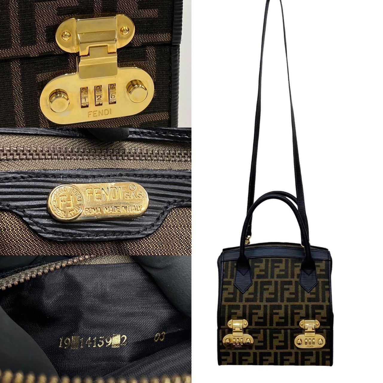Fendi Zucca FF Logo Leather 2-Way Makeup Pouch Shoulder Bag Black — view 4