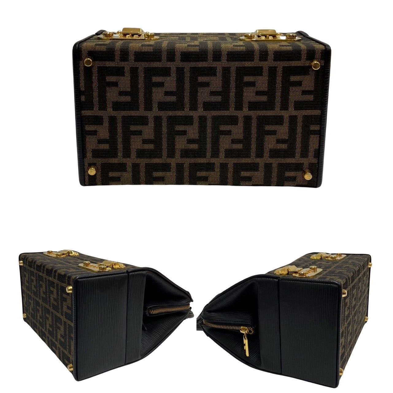 Fendi Zucca FF Logo Leather 2-Way Makeup Pouch Shoulder Bag Black — view 7
