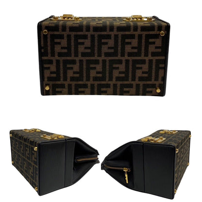 Fendi Zucca FF Logo Leather 2-Way Makeup Pouch Shoulder Bag Black — view 7