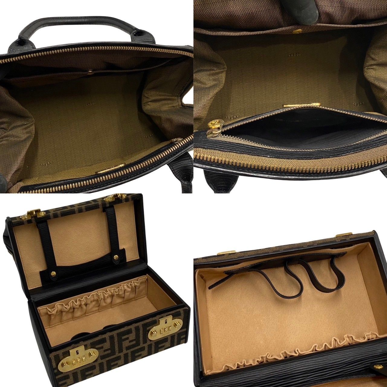 Fendi Zucca FF Logo Leather 2-Way Makeup Pouch Shoulder Bag Black — view 9