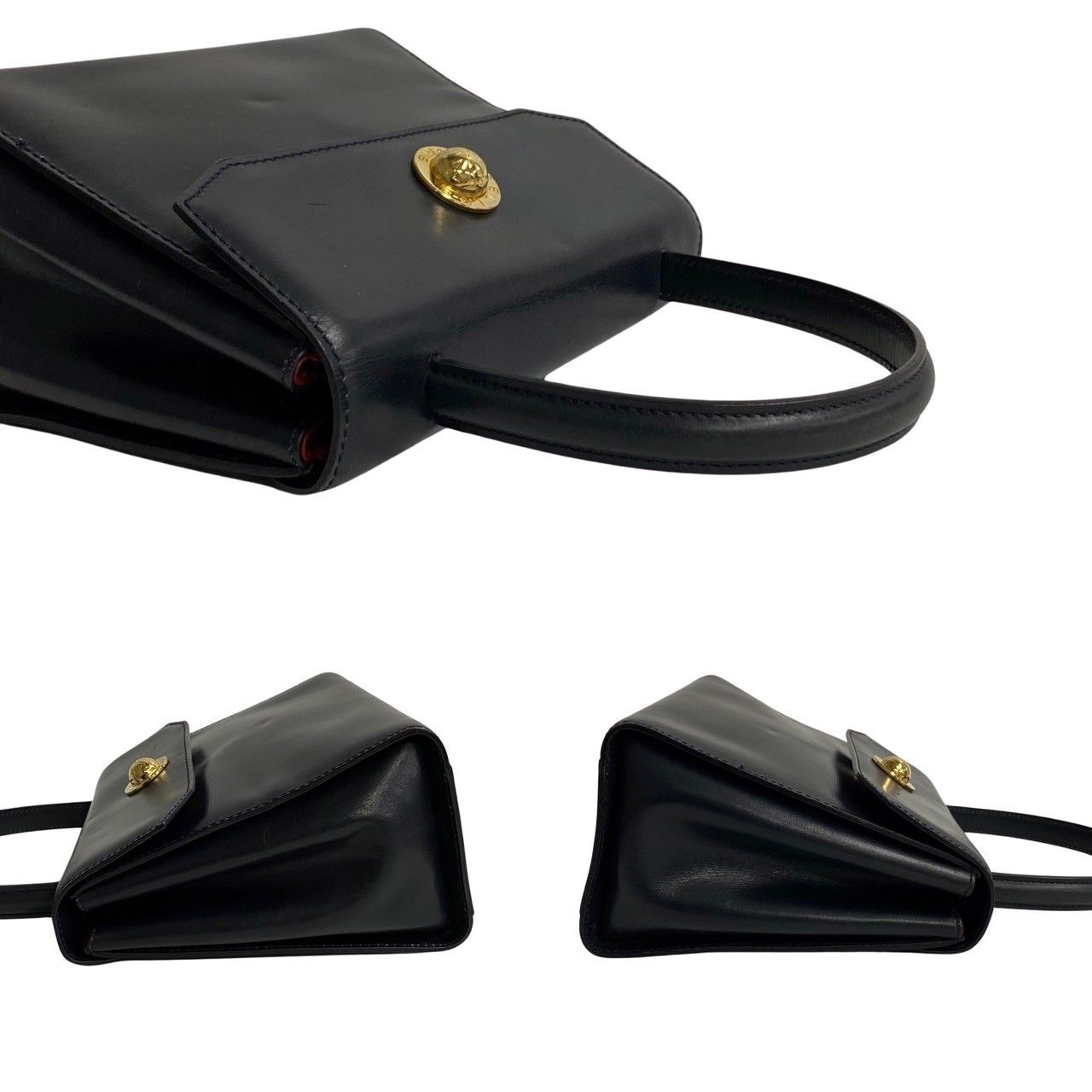 Celine Vintage Star Ball Logo Leather 2-Way Mini Shoulder Bag Black Red — view 6