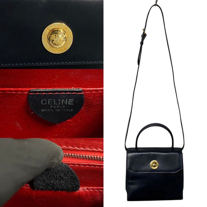 Celine Vintage Star Ball Logo Leather 2-Way Mini Shoulder Bag Black Red — view 4