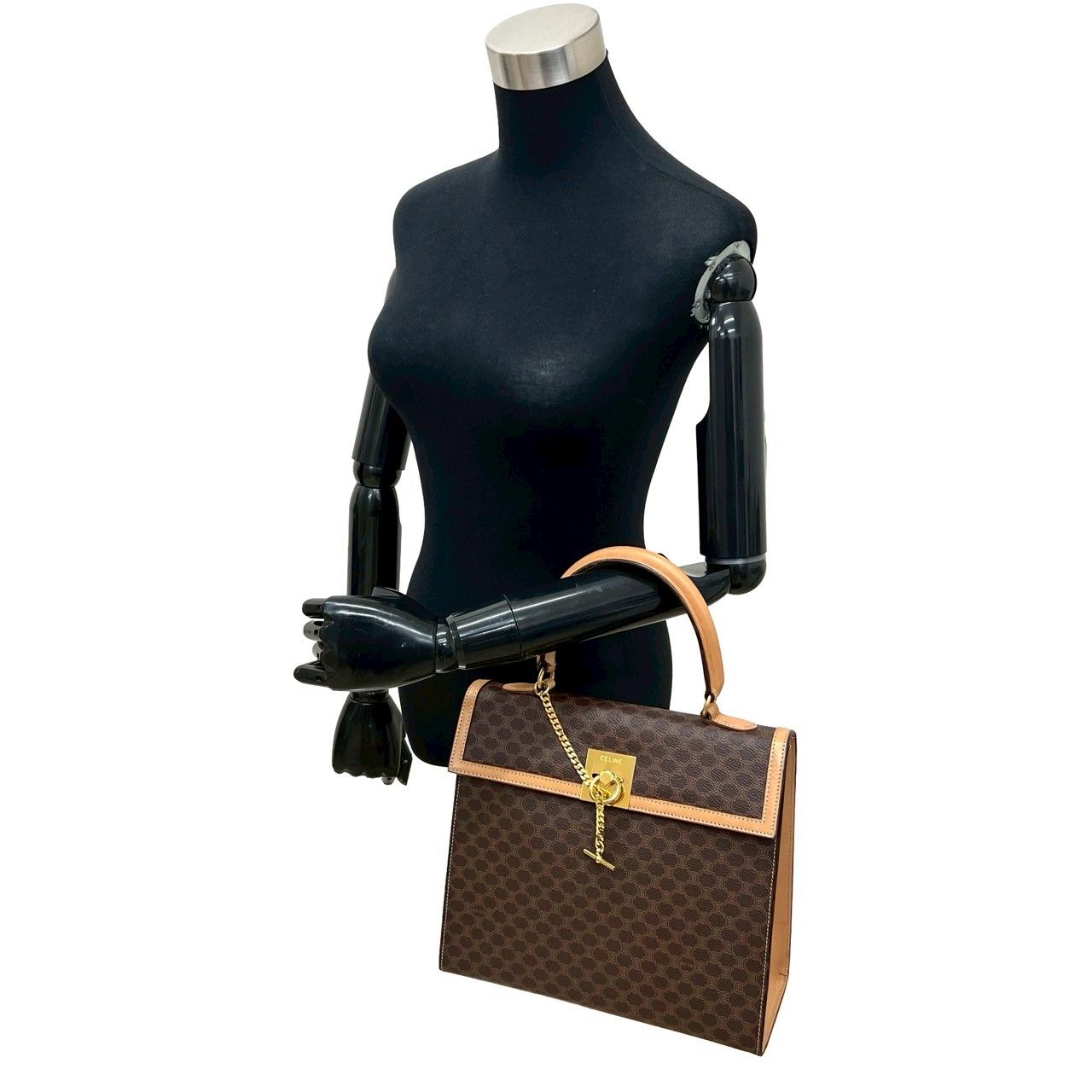 Celine Macadam Blason Triomphe Logo Ring Leather Handbag Mini Tote Brown — view 2