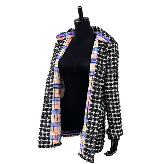 Chanel CC Logo Button Tweed Jacket 34 Black White