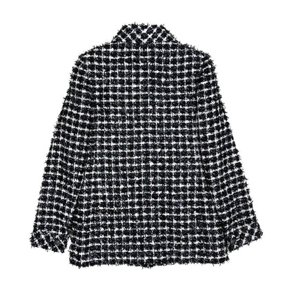 Chanel CC Logo Button Tweed Jacket 34 Black White — view 4
