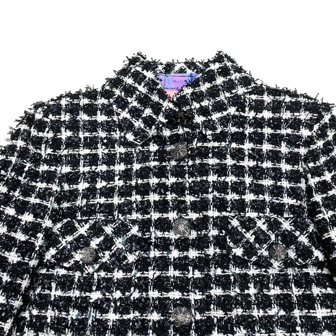 Chanel CC Logo Button Tweed Jacket 34 Black White — view 5
