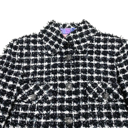 Chanel CC Logo Button Tweed Jacket 34 Black White — view 5