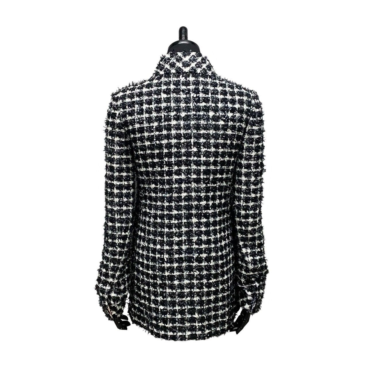 Chanel CC Logo Button Tweed Jacket 34 Black White — view 2