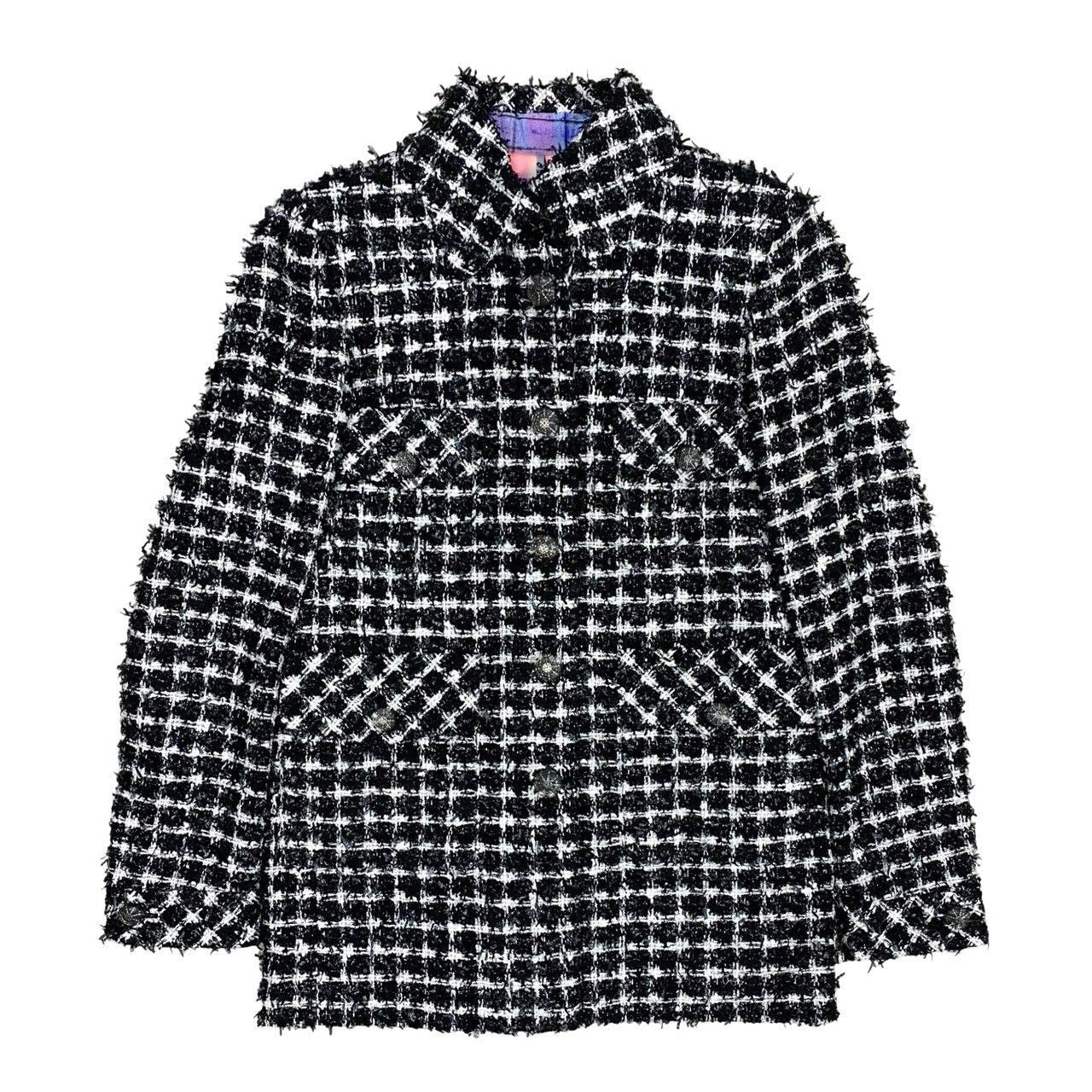 Chanel CC Logo Button Tweed Jacket 34 Black White — view 3