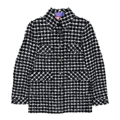 Chanel CC Logo Button Tweed Jacket 34 Black White — view 3