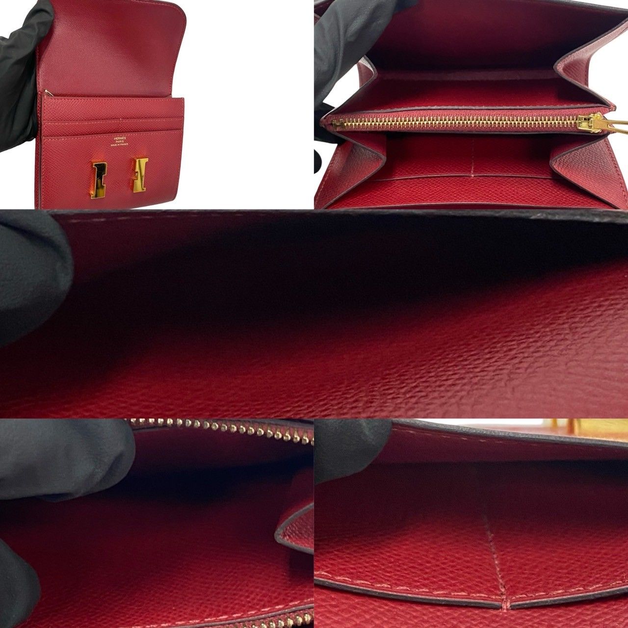 Hermes Box Constance Compact Leather Bifold Wallet Mini Rouge Grena — view 6