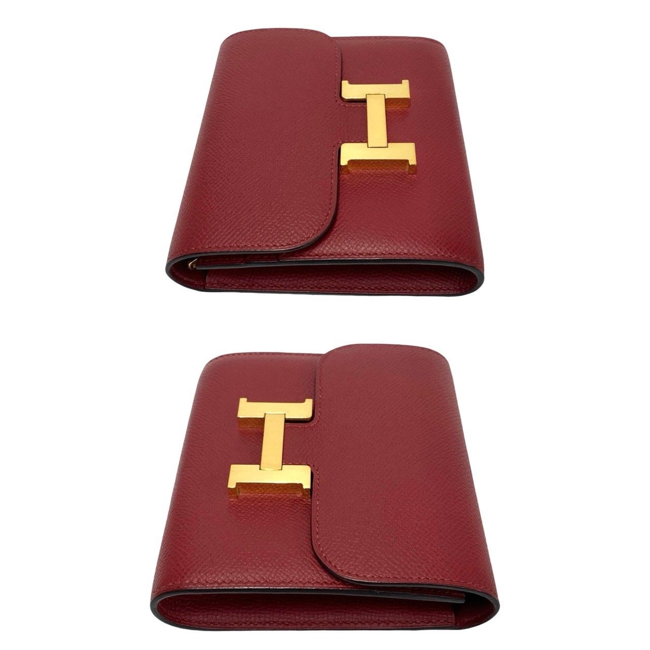 Hermes Box Constance Compact Leather Bifold Wallet Mini Rouge Grena — view 4