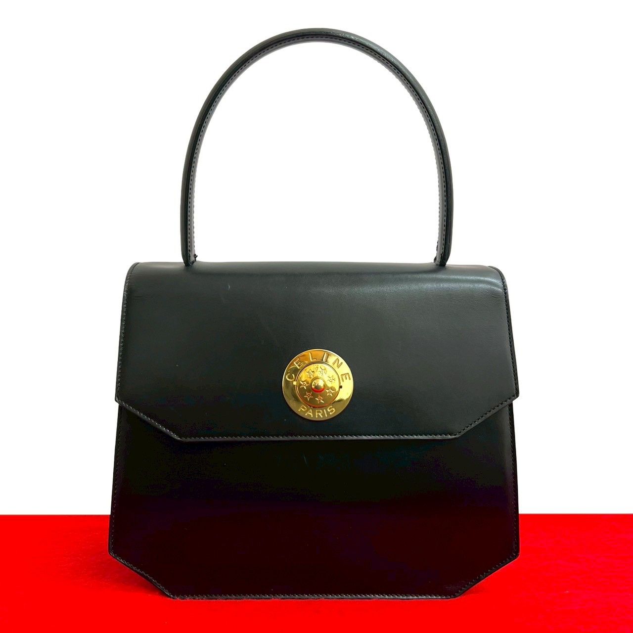 Celine Vintage Star Ball Circle Calf Leather Handbag Mini Tote Black