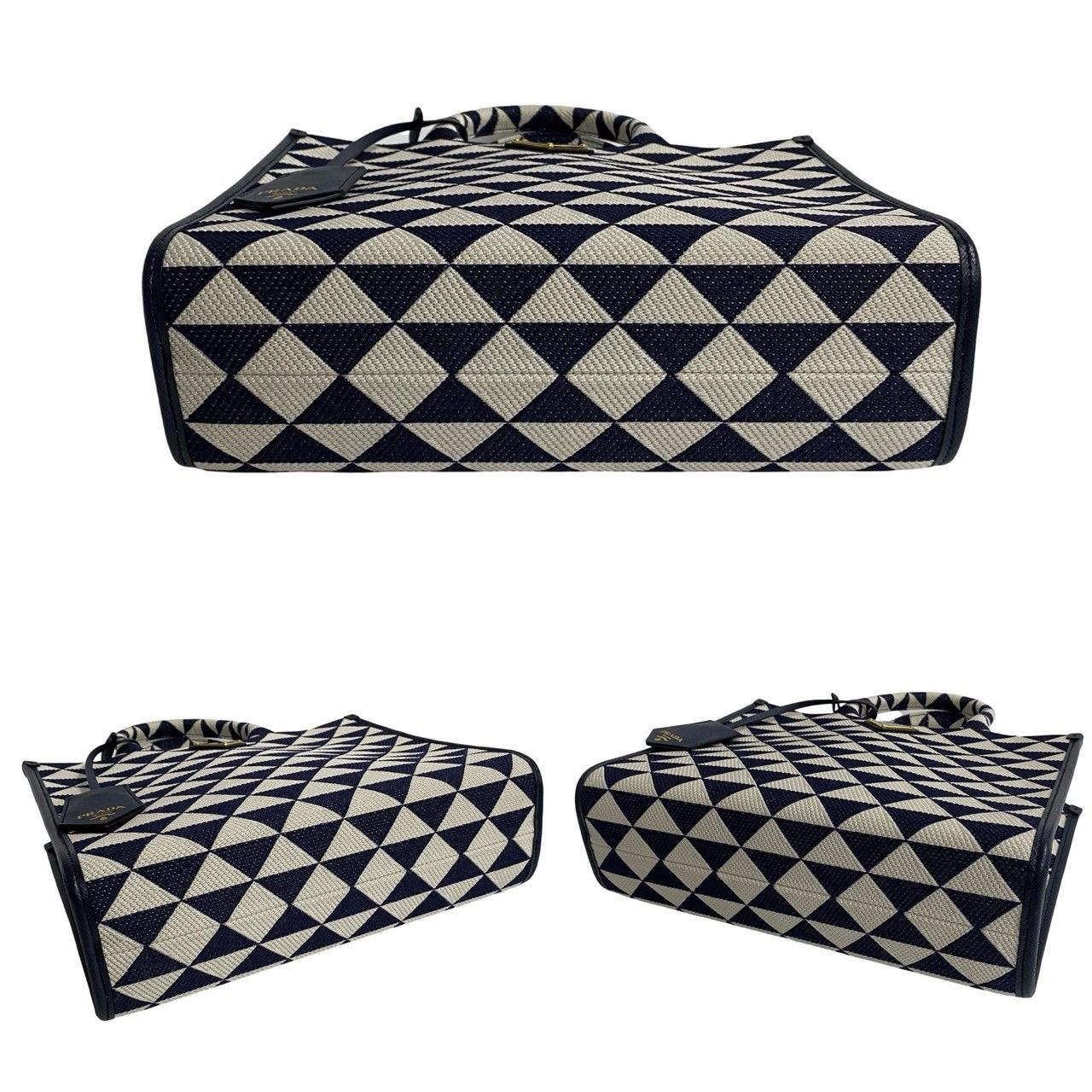 Prada Box Symbol Embroidery Fabric Small 2-Way Shoulder Bag Navy Blue — view 6