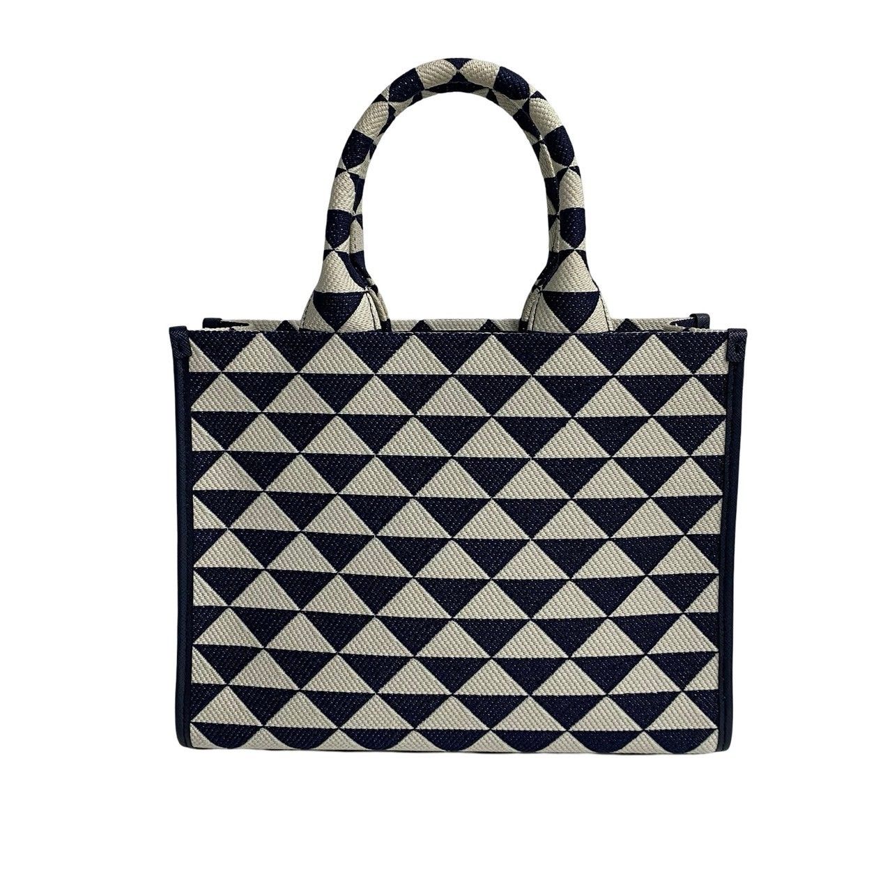 Prada Box Symbol Embroidery Fabric Small 2-Way Shoulder Bag Navy Blue — view 4